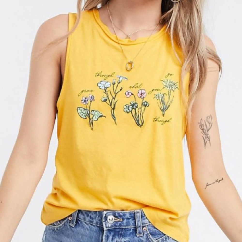 ASOS • Yellow Sleeveless Muscle Tee with Floral Design